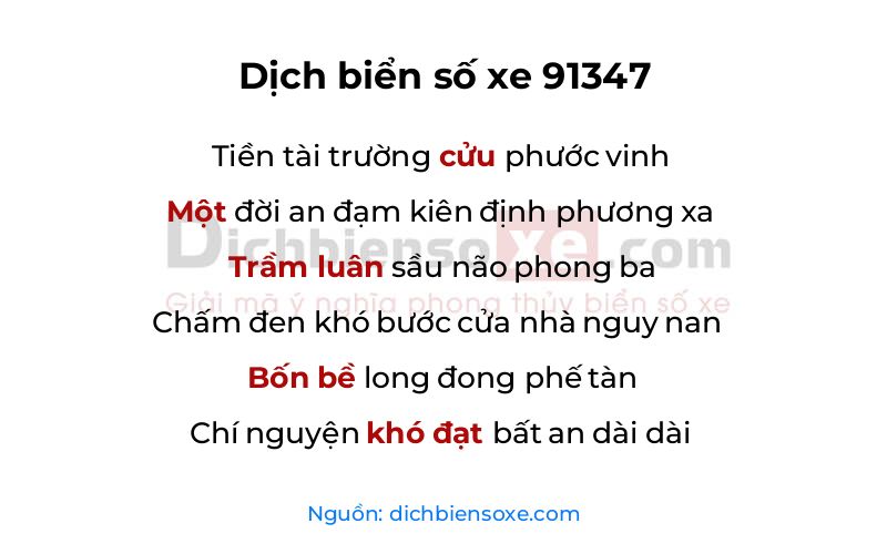 Dịch thơ biển số 91347