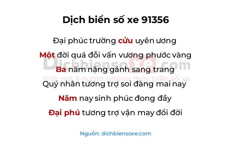 Dịch thơ biển số 91356