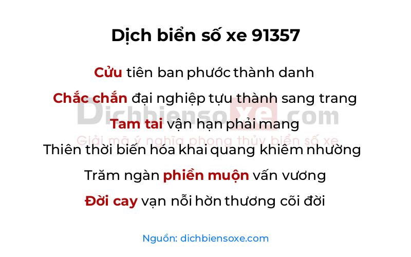 Dịch thơ biển số 91357