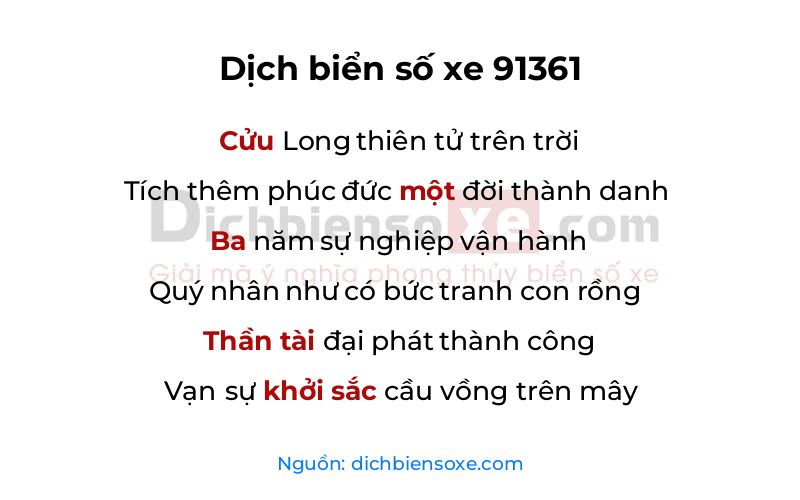 Dịch thơ biển số 91361