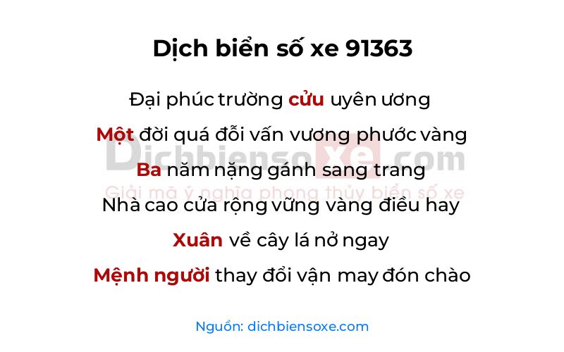 Dịch thơ biển số 91363