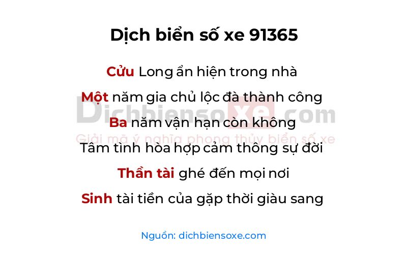 Dịch thơ biển số 91365