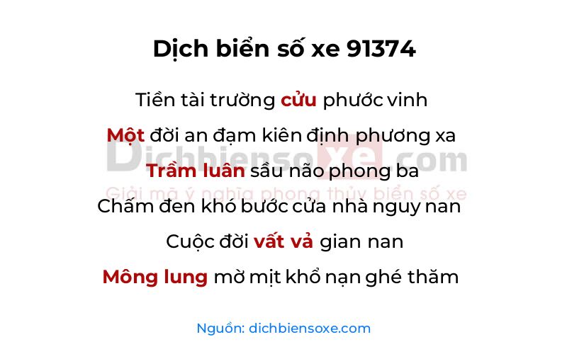 Dịch thơ biển số 91374