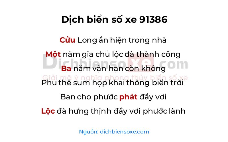Dịch thơ biển số 91386