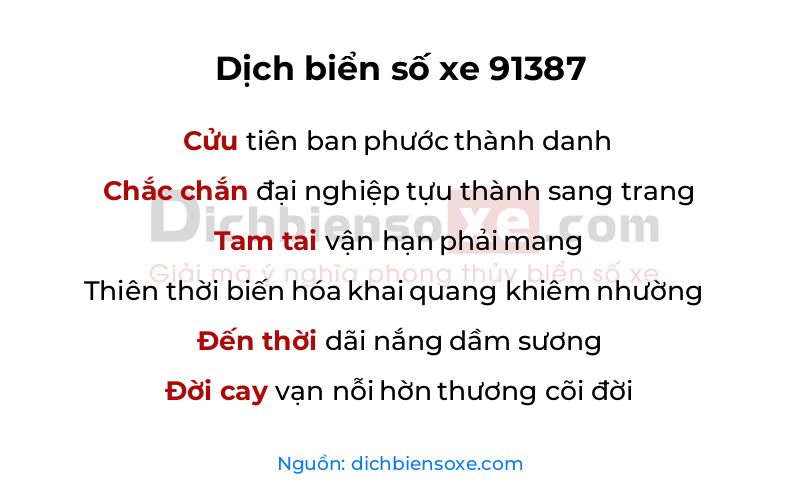 Dịch thơ biển số 91387