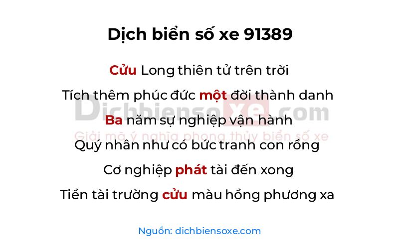 Dịch thơ biển số 91389