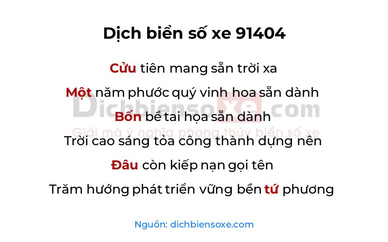 Dịch thơ biển số 91404