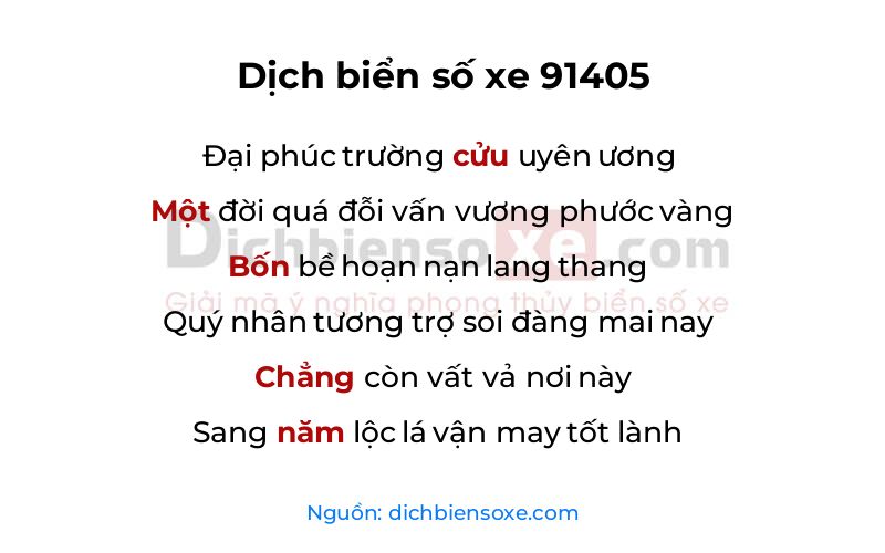 Dịch thơ biển số 91405