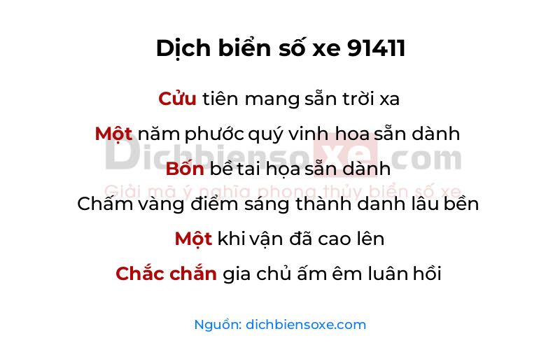 Dịch thơ biển số 91411