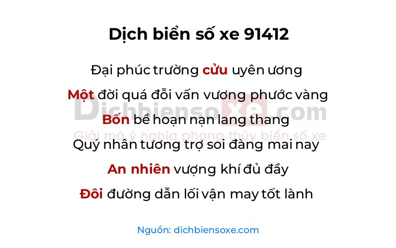 Dịch thơ biển số 91412