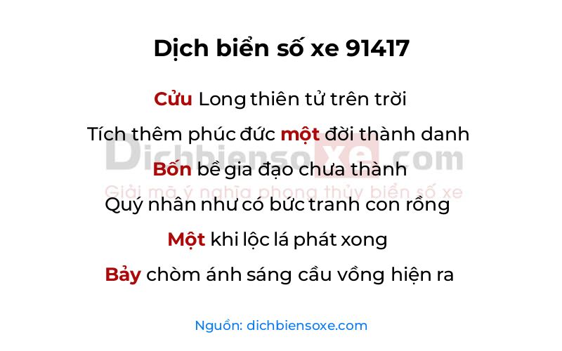 Dịch thơ biển số 91417