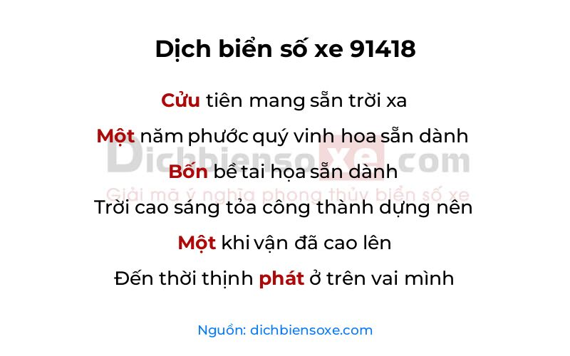 Dịch thơ biển số 91418