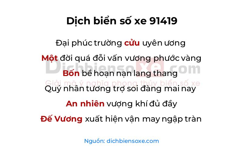 Dịch thơ biển số 91419