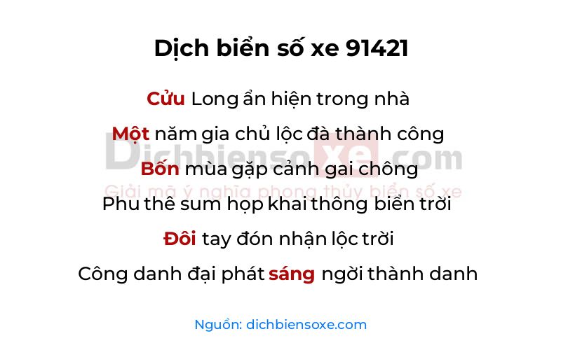 Dịch thơ biển số 91421