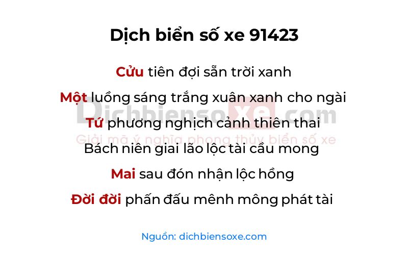 Dịch thơ biển số 91423