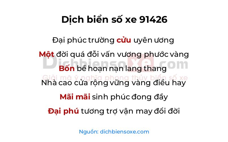 Dịch thơ biển số 91426