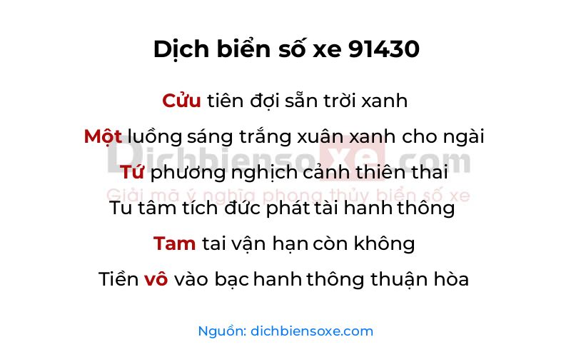 Dịch thơ biển số 91430