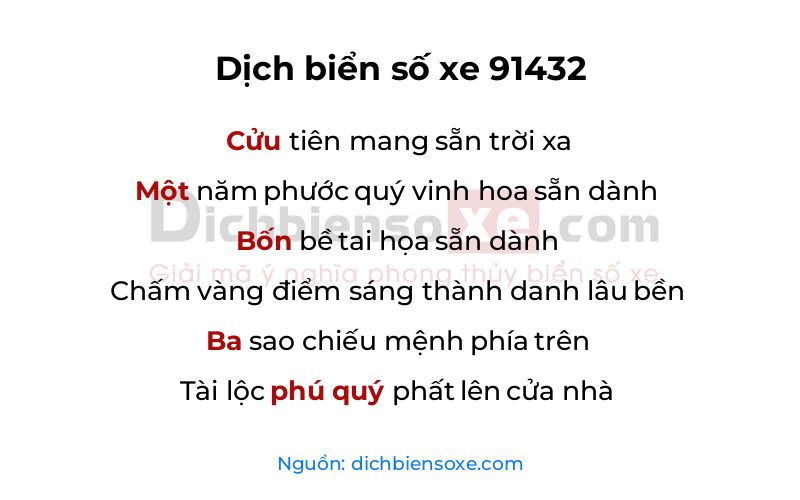 Dịch thơ biển số 91432