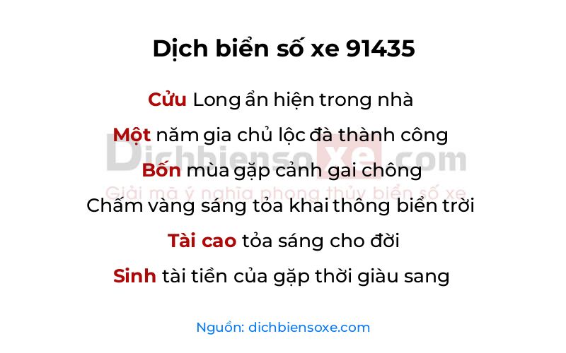 Dịch thơ biển số 91435