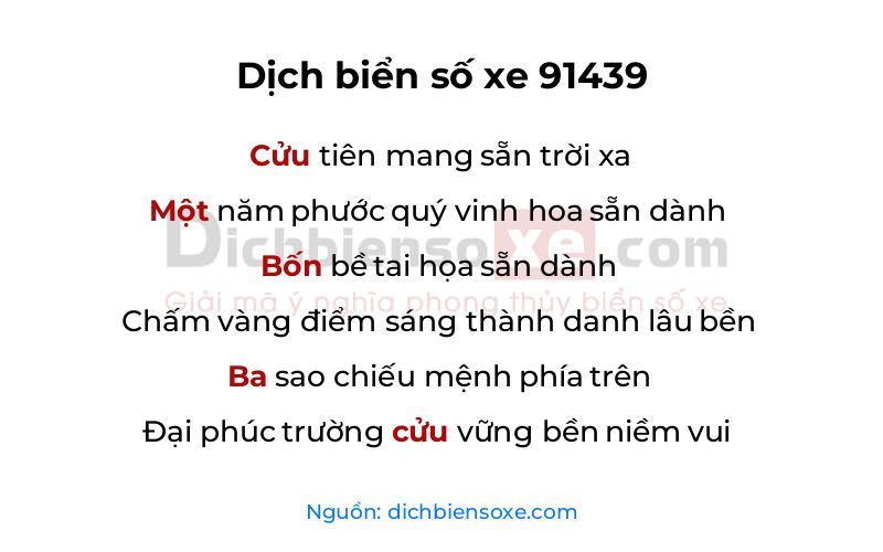 Dịch thơ biển số 91439
