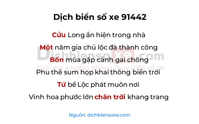 Dịch thơ biển số 91442