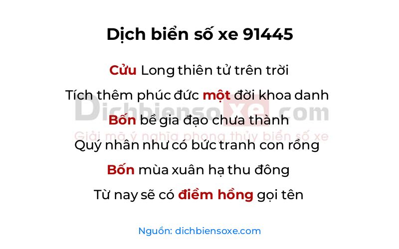 Dịch thơ biển số 91445