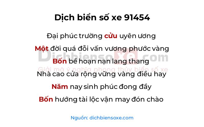 Dịch thơ biển số 91454