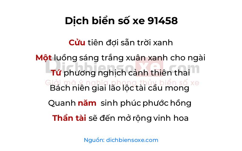 Dịch thơ biển số 91458