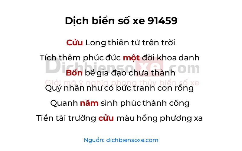 Dịch thơ biển số 91459