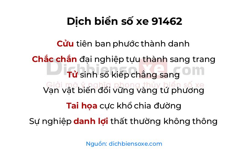 Dịch thơ biển số 91462