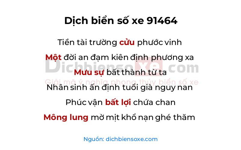 Dịch thơ biển số 91464