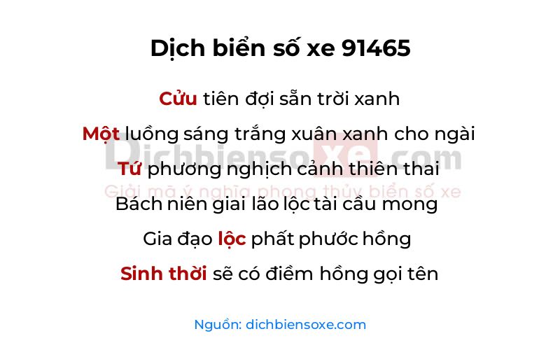Dịch thơ biển số 91465