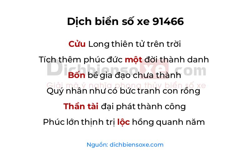 Dịch thơ biển số 91466