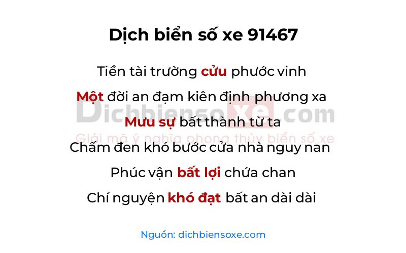 Dịch thơ biển số 91467