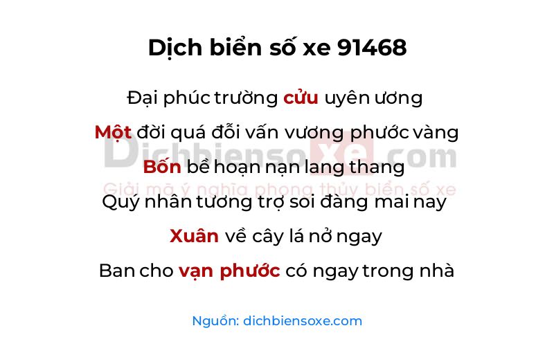 Dịch thơ biển số 91468