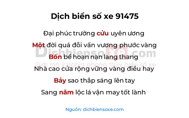 Dịch thơ biển số 91475