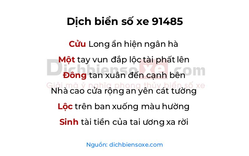 Dịch thơ biển số 91485