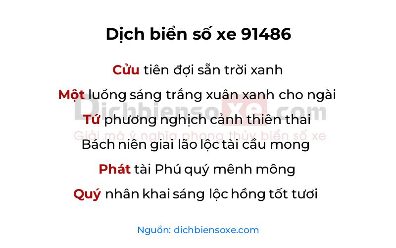 Dịch thơ biển số 91486