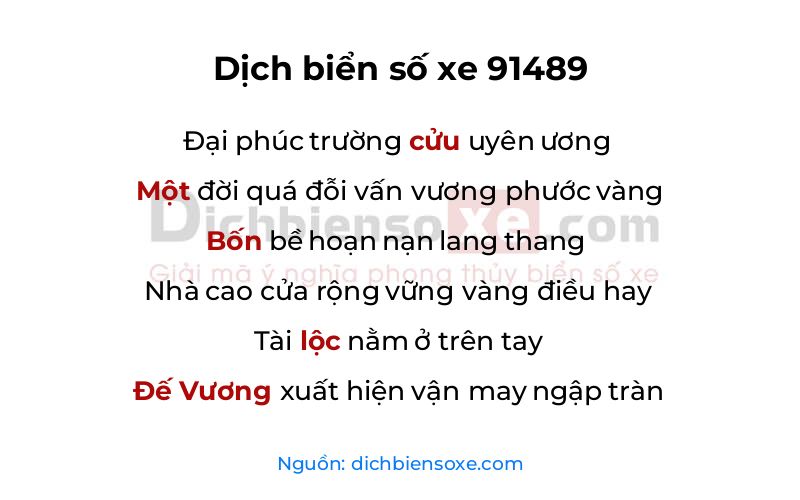 Dịch thơ biển số 91489