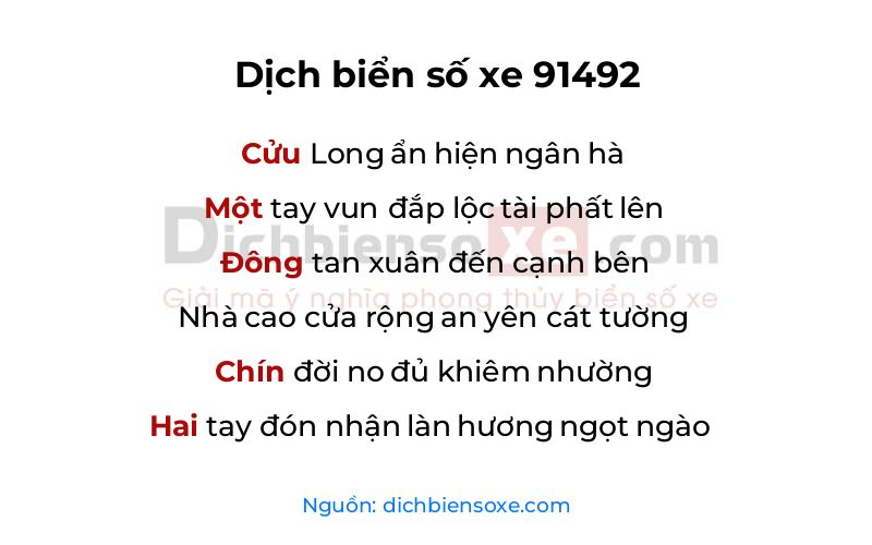 Dịch thơ biển số 91492
