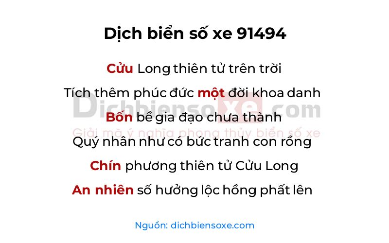Dịch thơ biển số 91494