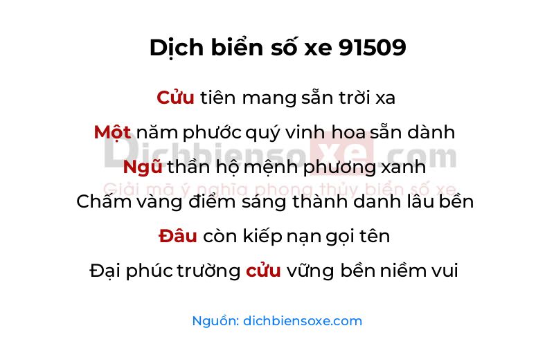 Dịch thơ biển số 91509