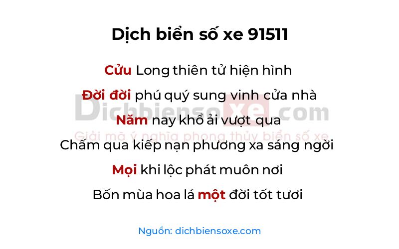 Dịch thơ biển số 91511