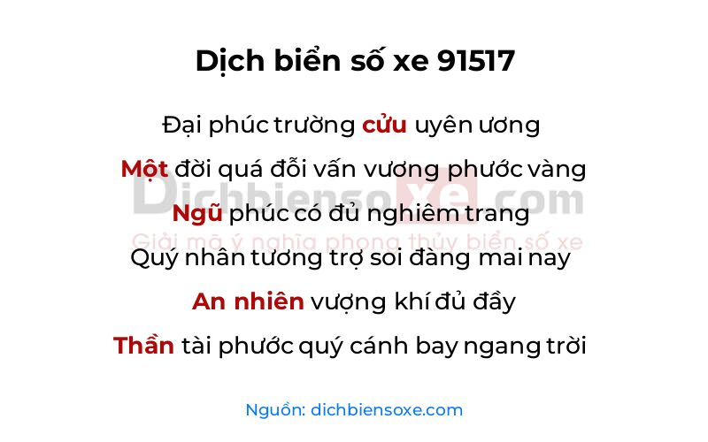 Dịch thơ biển số 91517