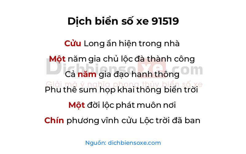 Dịch thơ biển số 91519