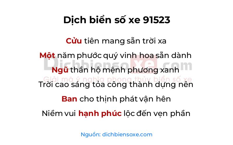 Dịch thơ biển số 91523