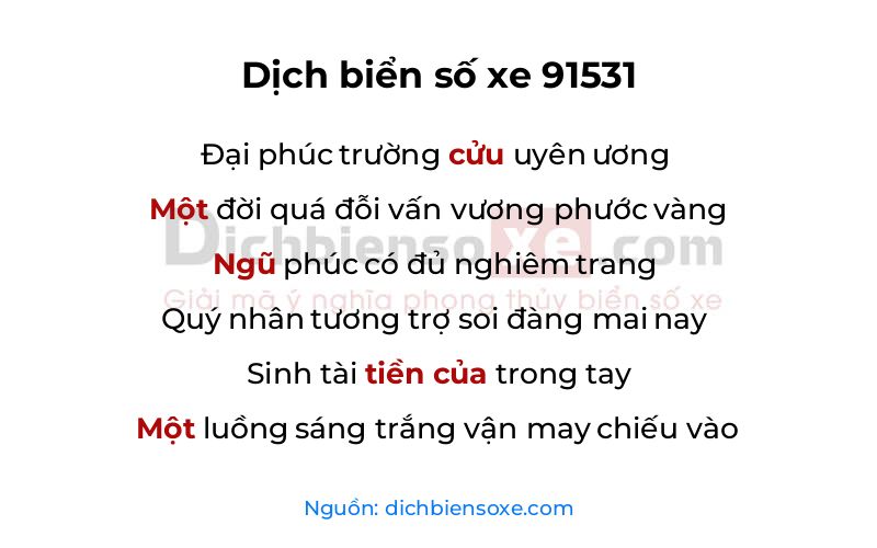 Dịch thơ biển số 91531