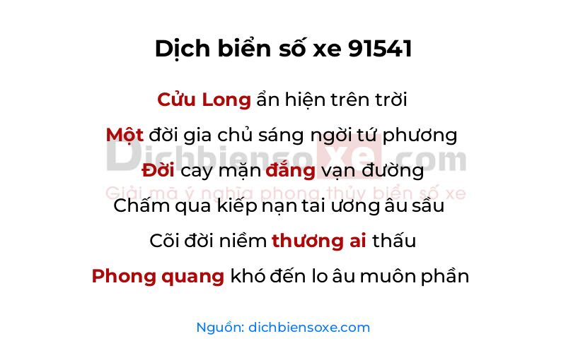 Dịch thơ biển số 91541