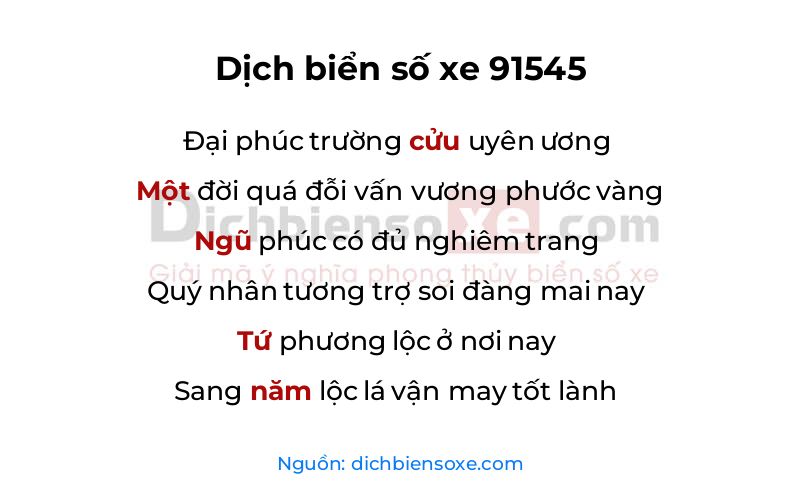 Dịch thơ biển số 91545
