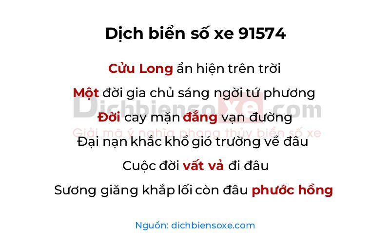 Dịch thơ biển số 91574